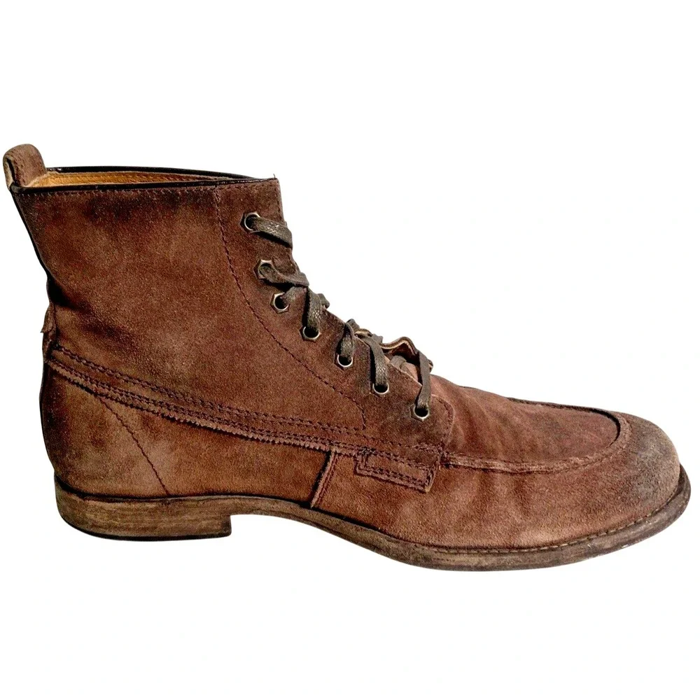 Frye Mens 10 D Brown Leather Chukka Boots Apron Moc Toe Ankle Work Trousers Shoe